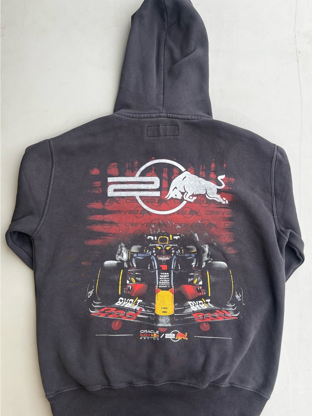 Hollister Black Hooded Sweatshirt with Red Bull Racing Graphic